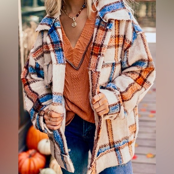 NWT POL CINNAMON BROWN 🤎 PLAID JACKET 🧥 - BROWN🤎 / ICED LATTE, Sz.S, BNWTIB - Picture 3 of 13